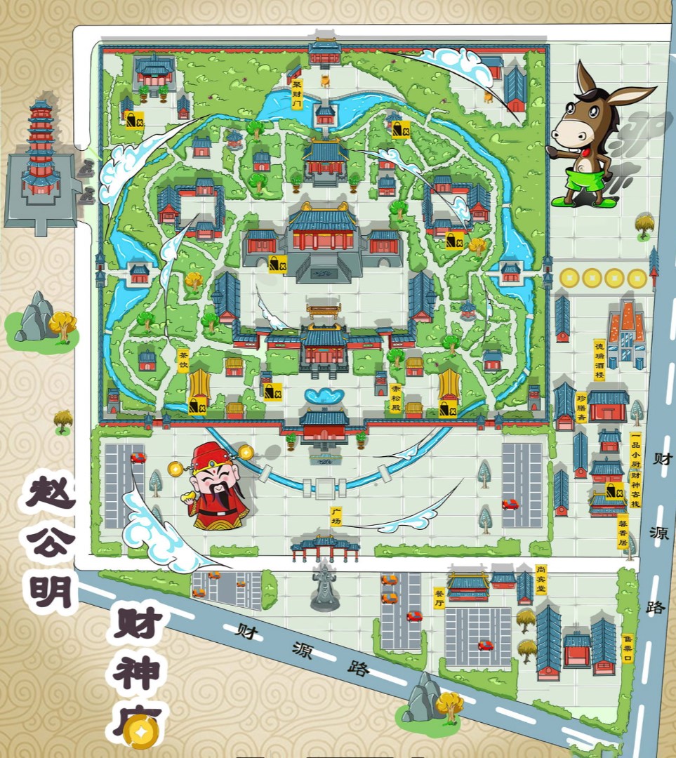 蛟河寺庙类手绘地图