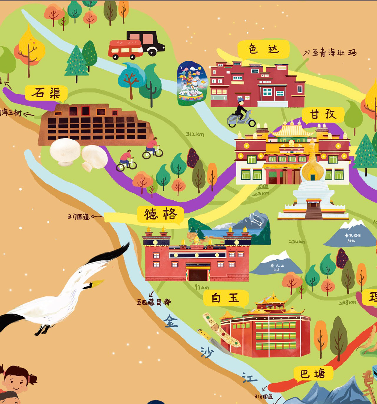 蛟河手绘地图景区的文化宝库
